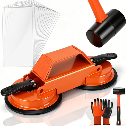 Floor Gap Fixer Tool Heavy Duty 45°Striking Surface Floor Gap Repair Tool Kit Iron Reinforced Suction Cup with Hammer Gloves and Sticky Pads for for Closing Gaps