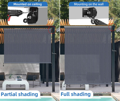 Outdoor Roller Shades for Patio 8 ft Wide (Blue Gray / 96"W x 96"H)