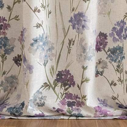 Floor to Ceiling Linen Floral Curtains 108 Inch Length 2 Panels Semi Sheer Light Filtering Farmhouse Flower Printed Window Grommet Drapes for Dining Room (Purple / 52"W x 108"L (Pack of 2))