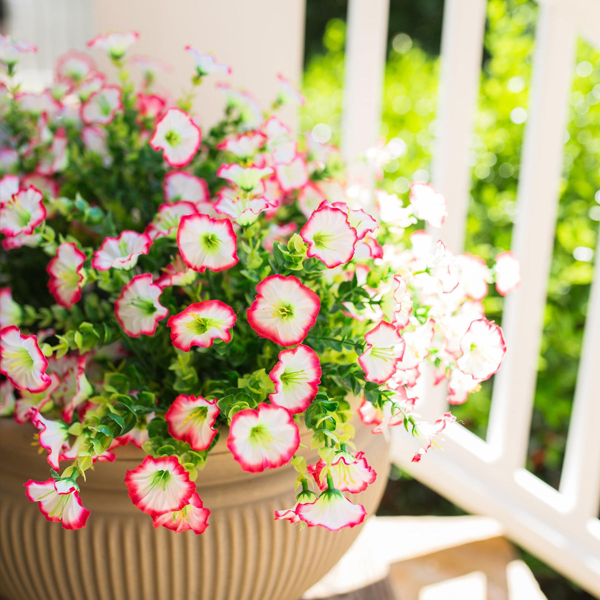 Artificial Faux Outdoor Flowers Plants for Spring Summer Decoration (12 Bundles Pink)