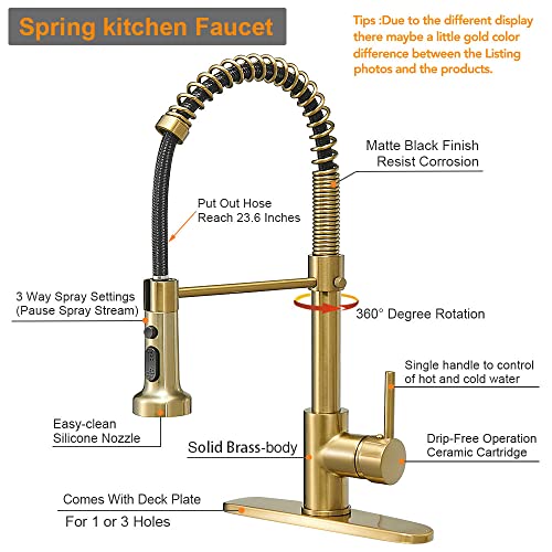 High Arc Spring Kitchen Faucet with Pull Down Sprayer