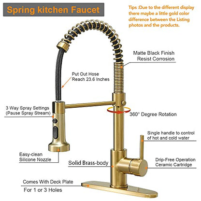 High Arc Spring Kitchen Faucet with Pull Down Sprayer
