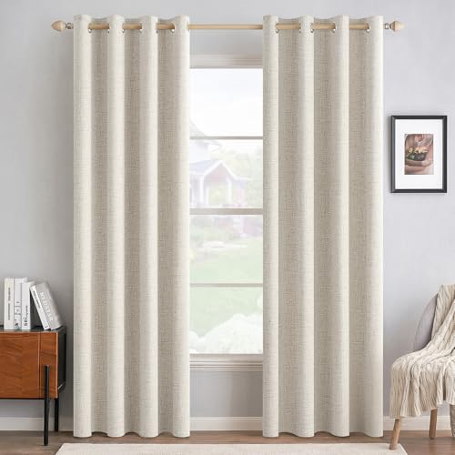 100% Blackout Linen Curtains for Bedroom 52x108 Inches Birch (Birch / 52"W x 108"L (Pack of 2))