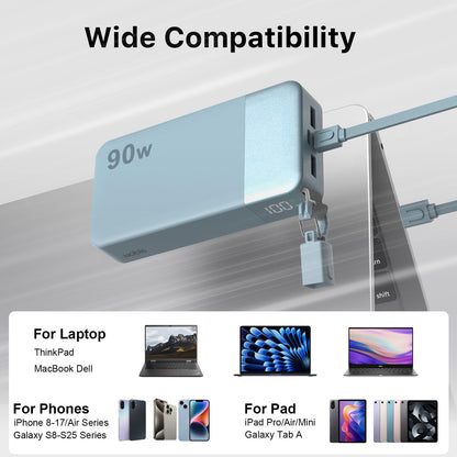 90W Portable Charger 20000mAh Power Bank with Detachable C (Blue)