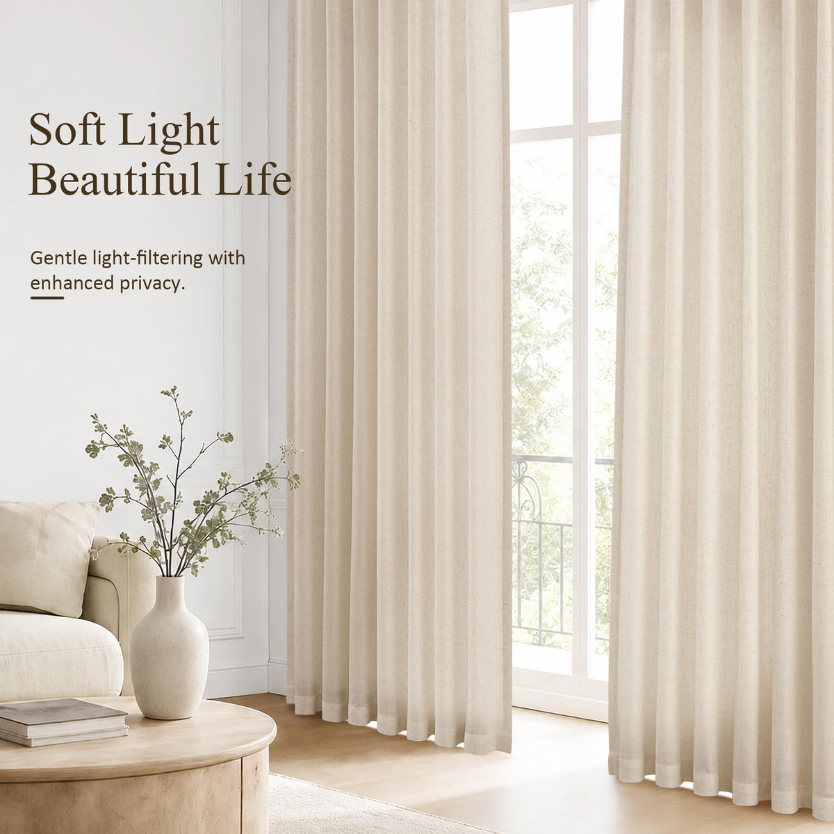 Cream Linen Curtains 80 Inches Long 2 Panels Drapes for Living Room (Linen / 50"W x 80"L (Pack of 2))