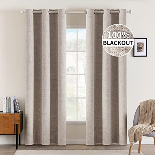100% Blackout Linen Curtains for Bedroom 42x84 Inches Khaki (Khaki / 42"W x 84"L (Pack of 2))