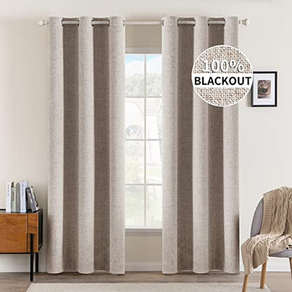 100% Blackout Linen Curtains for Bedroom 42x84 Inches Khaki (Khaki / 42"W x 84"L (Pack of 2))