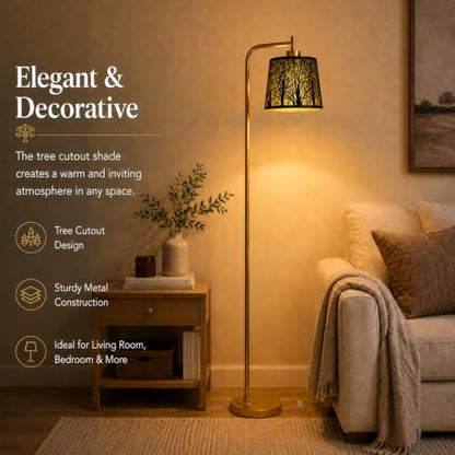 Farmhouse Floor Lamp with Black & Gold Metal Shade