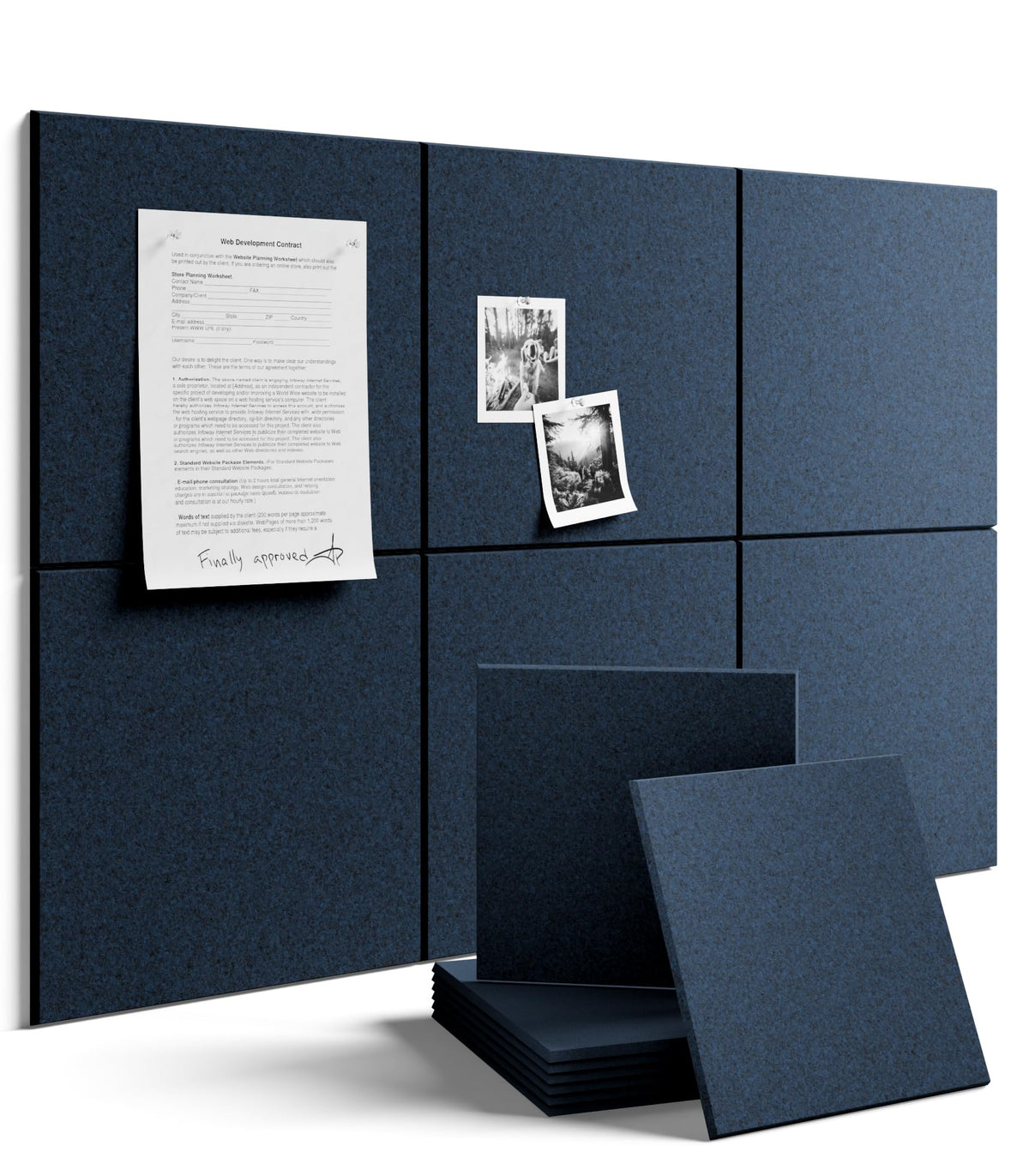 Felt Bulletin Board & Cork Board Alternative 36'' x 24'' (Carbon Blue-1 / Solid tile 6-pack)