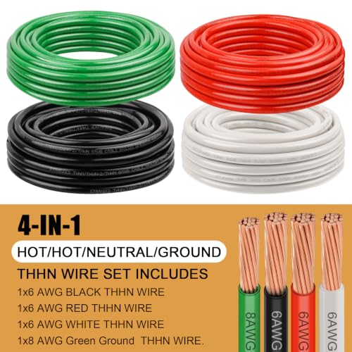 6 AWG White Black and Red with 8 AWG Green THHN Wire