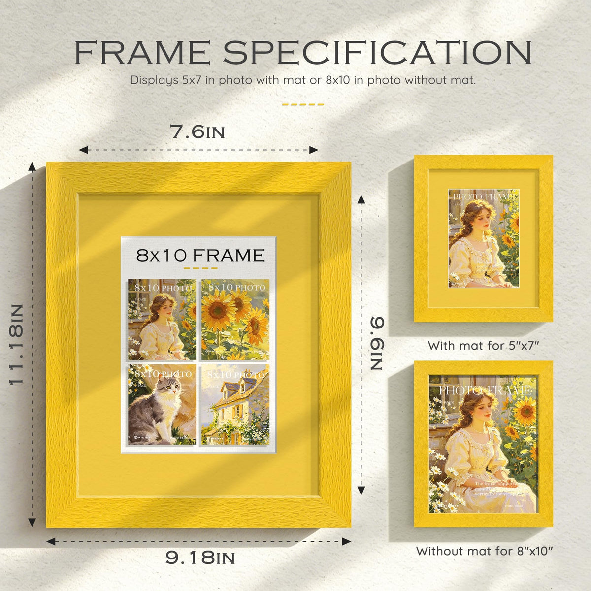 8x10 Mustard Yellow Picture Frame (Mustard Yellow Frame Yellow Mat / 8x10)