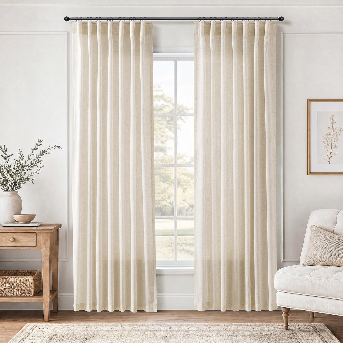 Cream Linen Curtains 80 Inches Long 2 Panels Drapes for Living Room (Linen / 50"W x 80"L (Pack of 2))