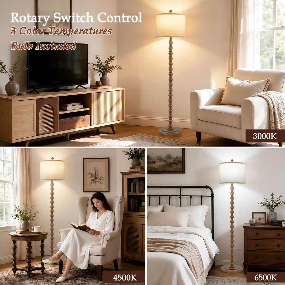 Farmhouse Floor Lamp for Living Room (Dark Brown)