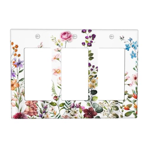 Wildflower Floral Plant Decorative Light Switch Cover Colorful Flower Switch Plate Covers Single Blank Wall Plates Electrical Faceplate for Kitchen Bathroom Bedroom 5" x 3"