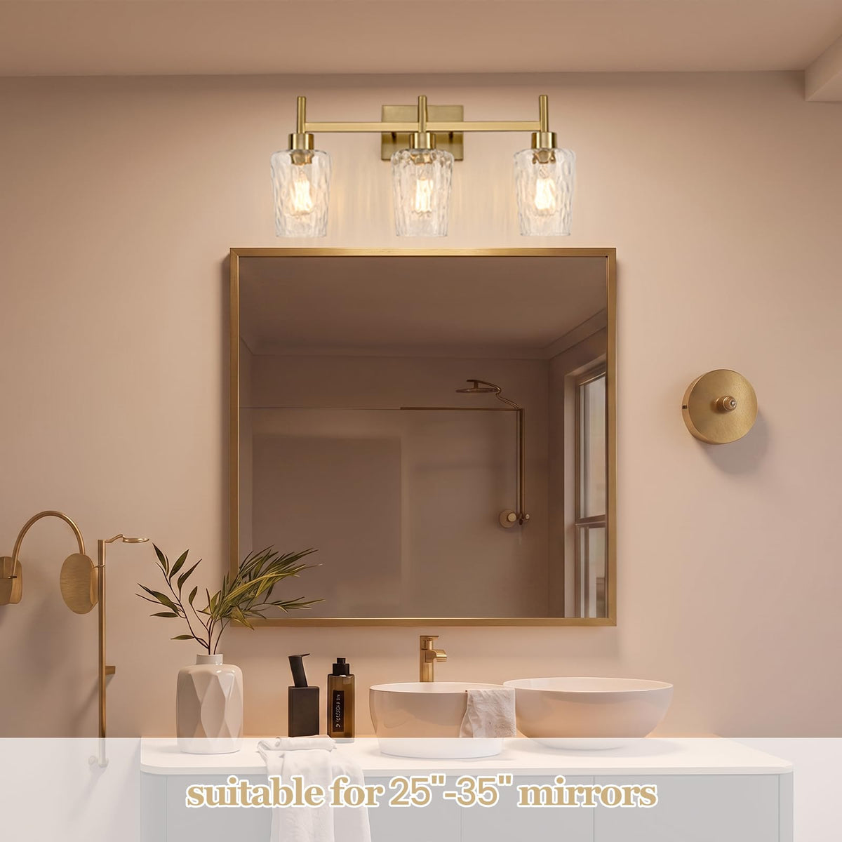 3 Light Bathroom Vanity Light Modern with Hammered Glass Shade (Gold / 3 Lights)