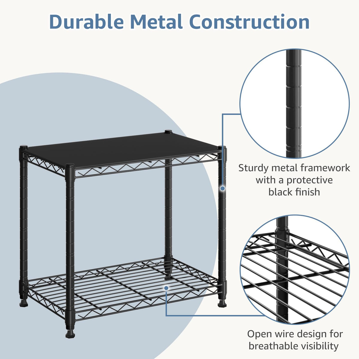 2 Tier Metal Storage Shelves (2 Tiers)