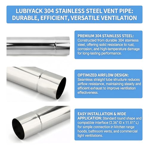 304 Stainless Steel Vent Pipe Universal Exhaust Duct for Home Kitchen Bathroom & Commercial Light Ventilation