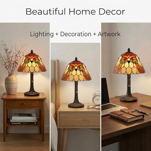 Tiffany Style Table Lamp Stained Glass Vintage Owl Bedside Light