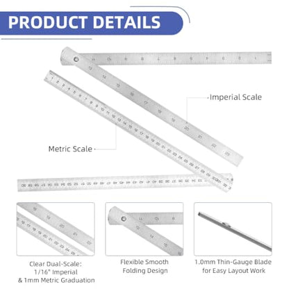 Steel Folding Ruler Measuring Tool 24" with Inch & Metric Marks