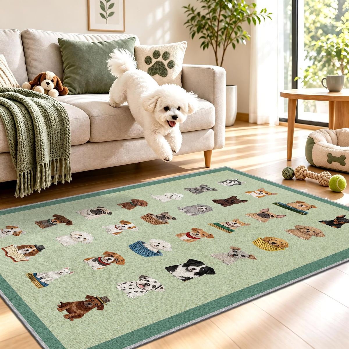Waterproof 3x5 Runner Rug Non Slip Floor Runners for Dogs (Dog Green / 3' x 5' (Runner))
