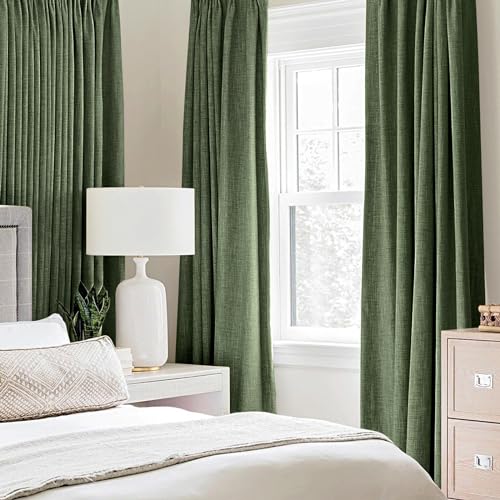 100% Blackout Linen Curtains for Bedroom 42x63 Inches Olive Green (Olive Green / 42"W x 63"L (Pack of 2))
