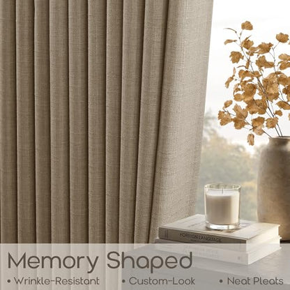 Memory Training 92 Inch Pinch Pleated Linen Light Filter Curtains Dark Flax (Dark Flax / 40"W x 92"L (Pack of 2))