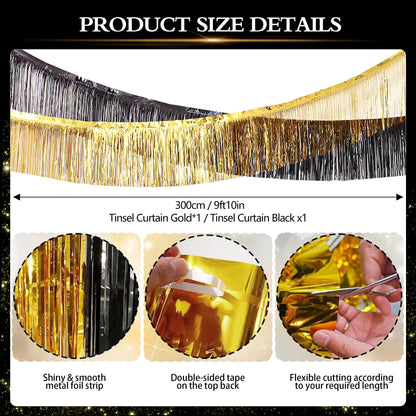 Black Gold Party Decorations Paper Fans Streamers Lanterns (Black and Gold)