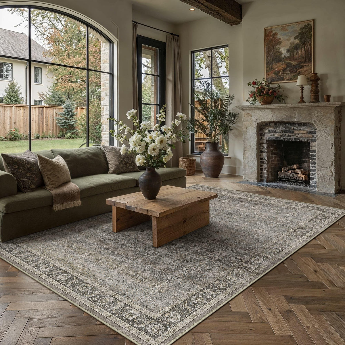 Moss Green 9x12 Washable Area Rugs for Living Room (Q| Moss Green / 9' x 12' (Rectangular))