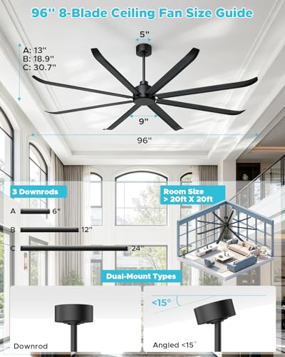 96 Inch Industrial Ceiling Fan No Light
