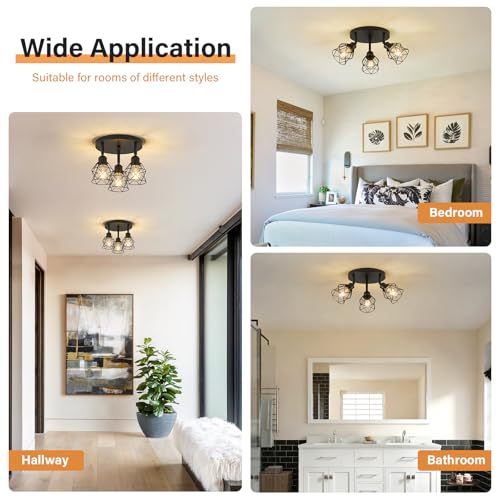 3 Light Black Farmhouse Kitchen Semi Flush Mount Ceiling Light (Black / 3-light)