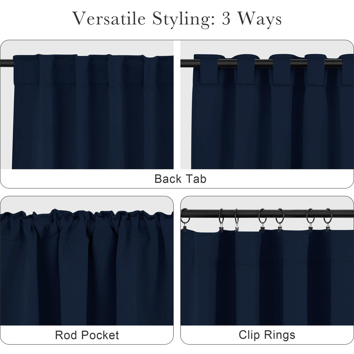 Navy Blue Blackout Curtains 90 inch Length 2 Panels Set (Navy Blue / 42"W x 90"L (Pack of 2))