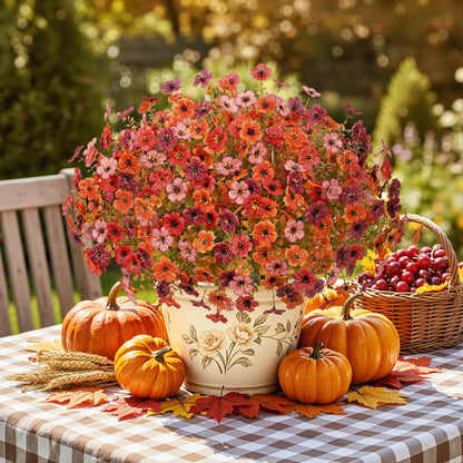 24 Bundles Artificial Fall Flowers (Orange Brown Red Pink)