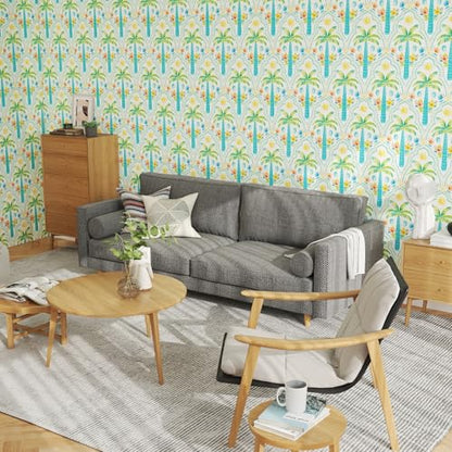 17.7"x78.7" Tropical Peel and Stick Wallpaper Coastal Palm Tree Seashells Shrimp Ocean Pattern Wall Paper for Bedroom Bathroom Playroom Removable Self (Green / 17.7" x 78.7")