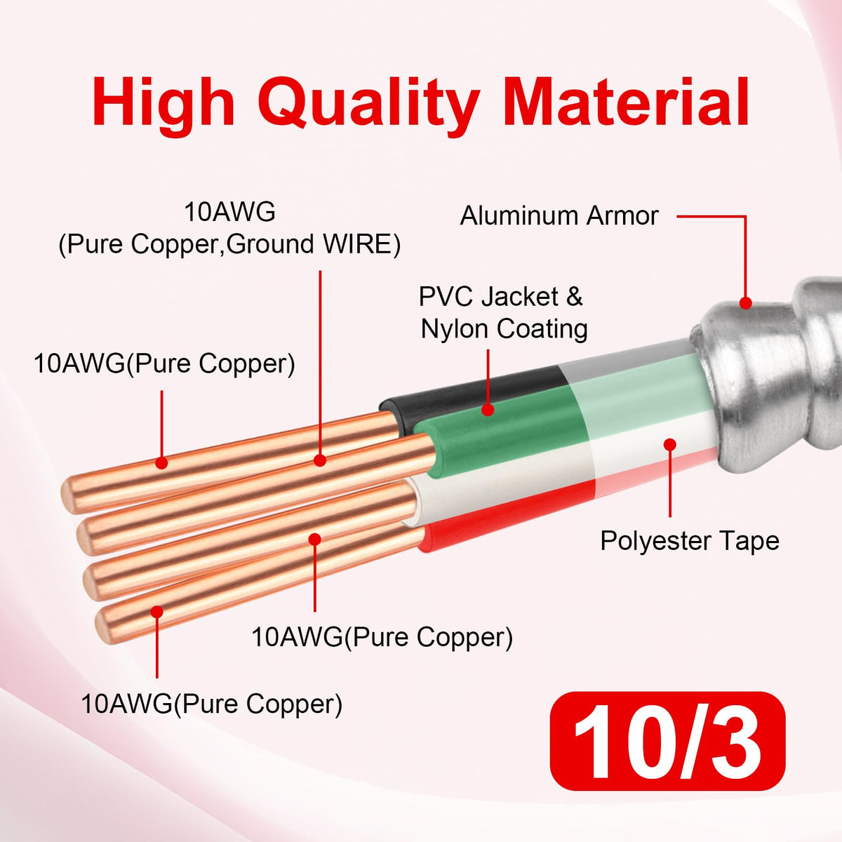 10 3 MC Cable 15 FT (15 FT / 10AWG/3)