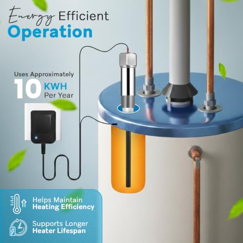 Powered Electric Anode Rod for Hot Water Heater; Reduces Scale