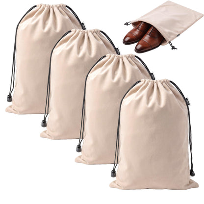 4 Pack Velvet Cloth Shoe Bags for Travel & Packing for Women & Men (Camel Beige)