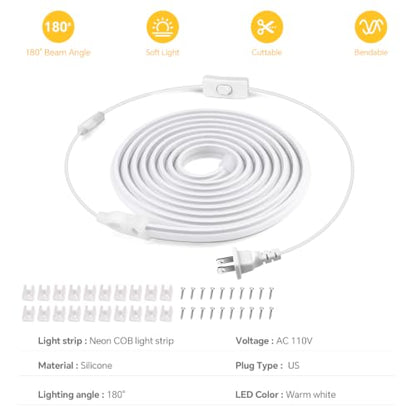 110V Silicone Neon LED Strip Lights Outdoor Waterproof 16.4ft Warm 3500k (Warm White)