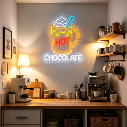 Hot Chocolate Neon Sign (Golden Yellow,Pure White,Orange Red)