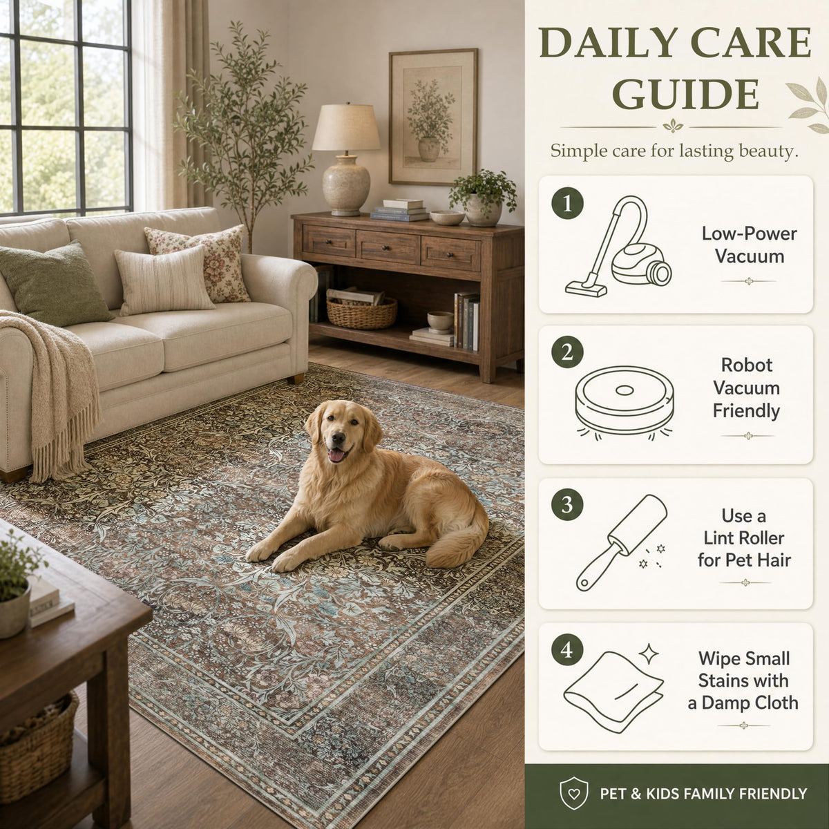 Runner Rug 2x10 Washable Vintage Floral Rug (Vintage Brown / 2' x 10' (Rectangular))