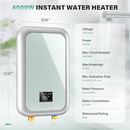 Tankless Water Heater Electric Instant Hot Water Heater Under Sink