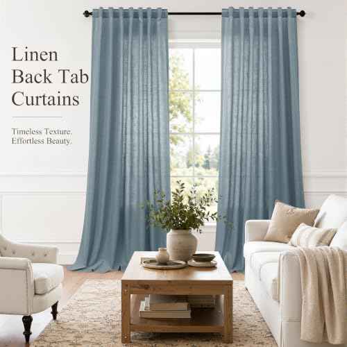 Blue Linen Curtains 63 Inches Long Drape for Living Room 2 Panels (Blue / 52"W x 63"L (Pack of 2))