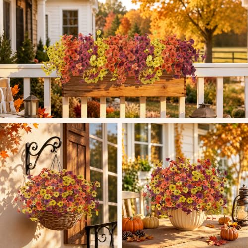 24 PCS Fake Fall Flowers for Outdoors Mums Porch Planter Decor