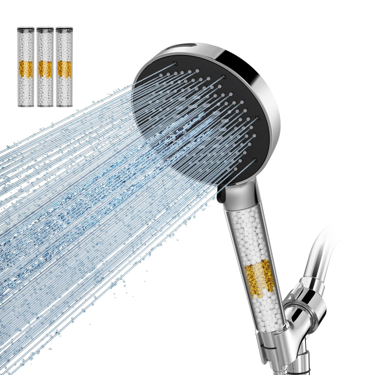 High Pressure Filtered Handheld Shower Head 9 Spray（4 filters） (2.5 Gallon Per Minute+4 Filters / Chrome)