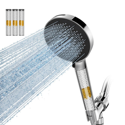 High Pressure Filtered Handheld Shower Head 9 Spray（4 filters） (2.5 Gallon Per Minute+4 Filters / Chrome)