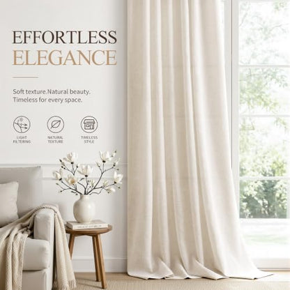 Cream Linen Curtains 100 Inches Long for Living Room 2 Panels (Linen / 52"W x 100"L (Pack of 2))