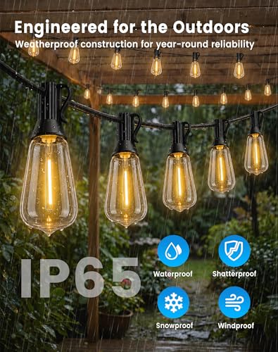 110FT(100+10) String Lights Outdoor, 2FT Bulb Spacing, Waterproof Shatterproof Warm White ST38 LED Edison Bulbs, Extension Cord, Plug in Connectable Hanging Patio Lights for Outside, Backyard (100+10FT(50 Sockets))