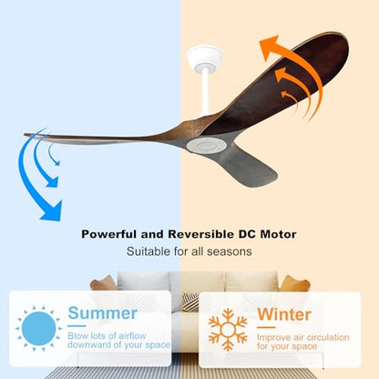 52'' Outdoor Ceiling Fan No Light (52 inch / White+Dark walnut)