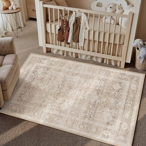 Beige Washable 3x5 Area Rugs for Living Room Bedroom (Retro | Beige / 3' x 5' (Rectangular))