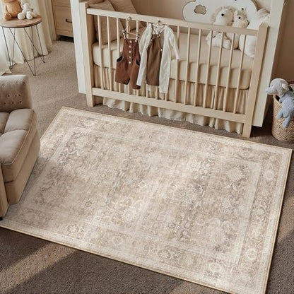 Beige Washable 3x5 Area Rugs for Living Room Bedroom (Retro | Beige / 3' x 5' (Rectangular))
