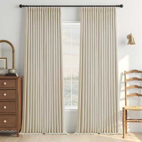 Cream Beige Linen Blackout 120 Inch Curtains for Living Room 2 Panels Set Pinch Pleated Back Tab Drapes Farmhouse Thermal Insulated Full Black Out Curtains 120 Length High Ceiling to Floor 50x120 (Cream Beige / 50"W x 120"L (Pack of 2))
